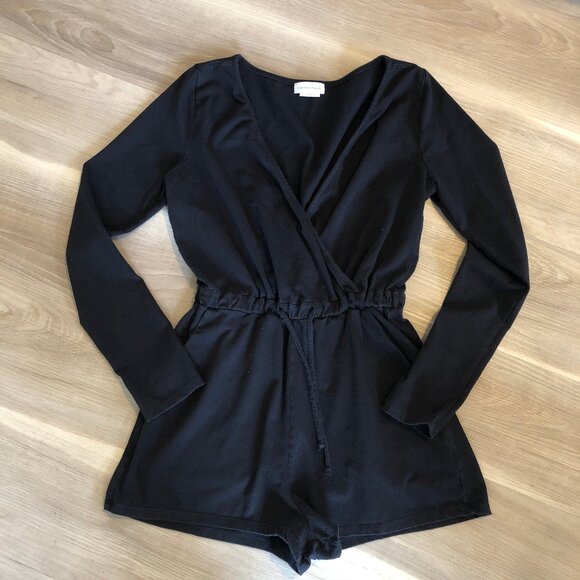 Lovers + Friends Pants - Lovers + Friends Black Long Sleeve, V Neck Romper Size Small
